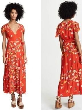 Free People Floral Wrap Maxi Dress Flower Size Large